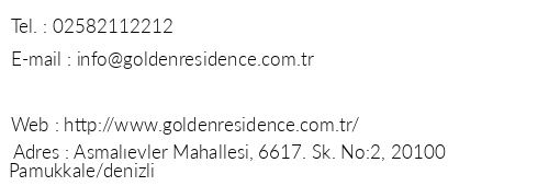 Golden Residence Denizli telefon numaralar, faks, e-mail, posta adresi ve iletiim bilgileri